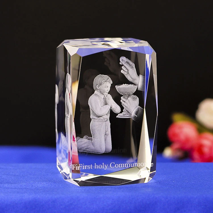 First Communion Gifts for Girls boy Catholic Home Decor k9 crystal craft christian gift souvenir religious 3d laser crystal Cube
