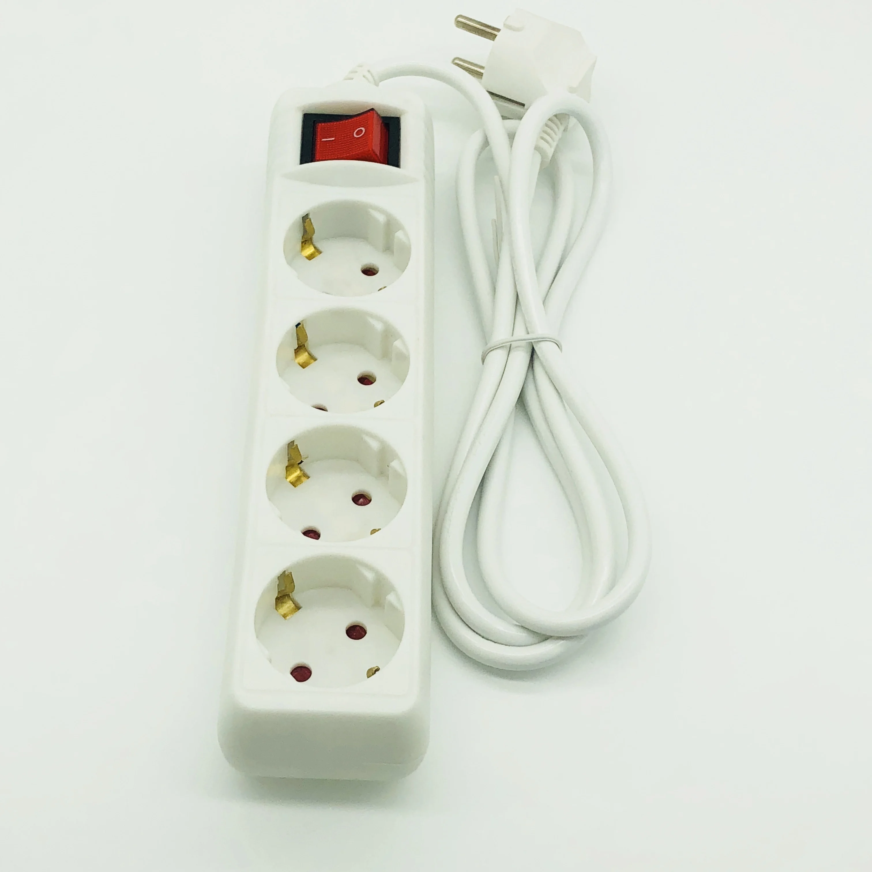 4 way European Extension Eocket Eu German Socket  Power Strip with Long Cord German Schuko Socket