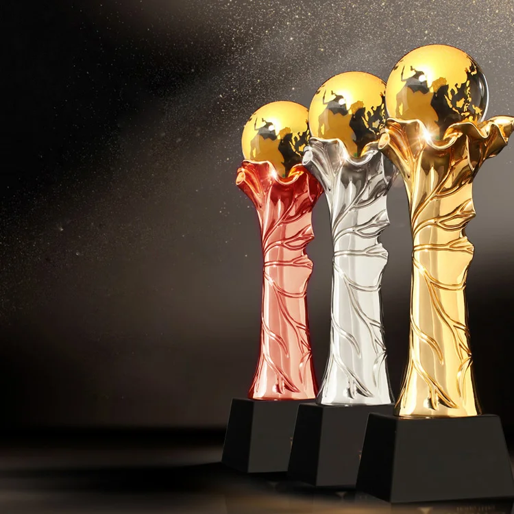 unique design elegant blue Globe crystal trophy award with customs work