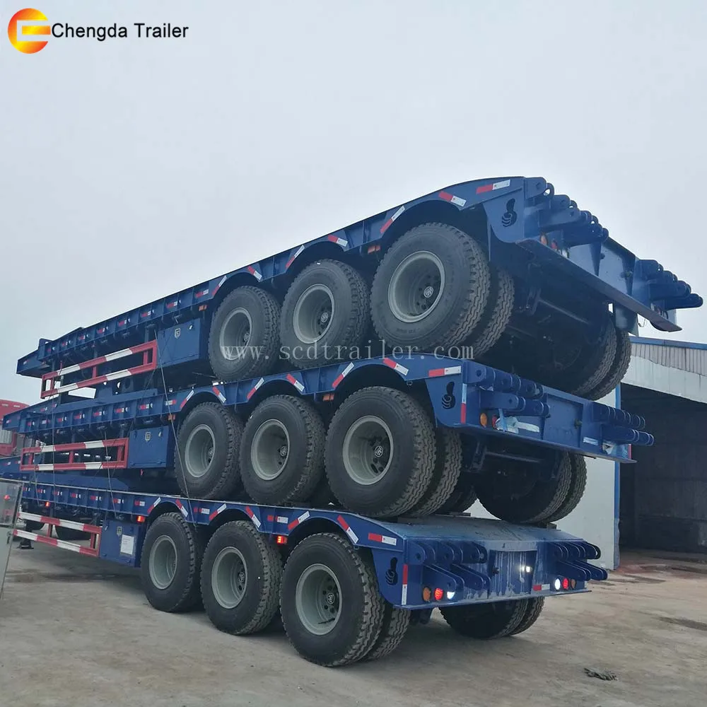 3 Axle 60 ton Low Flatbed Trailer , Lowboy Semi Trailer Dolly For Sale