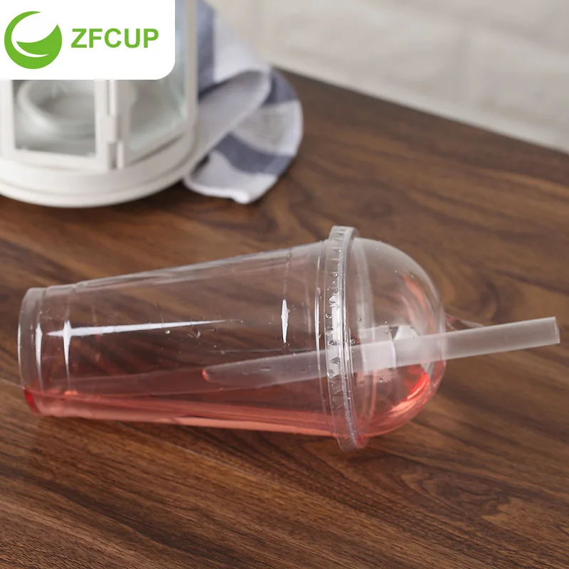 ZFCUP Hard and Thick PET Disposable Plastic Cup With Lid and Straw