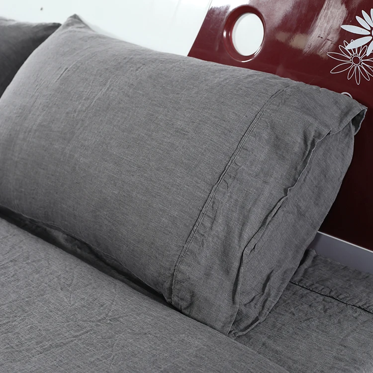 Customized Vintage washed French linen bed sheet set 100% stone washed french linen / flax duvet cover