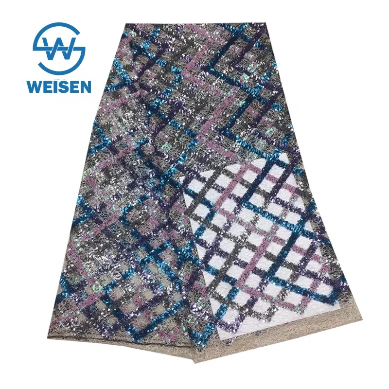 Square Embroidery Dance Dress Party Colorful African Geometric Sequin Fabric