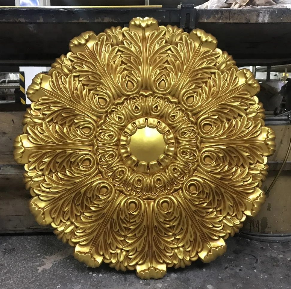 
Polyurethane Decorative wall medallions Golden Spray Luxury foam Ceiling Medallions for pendant lamp 