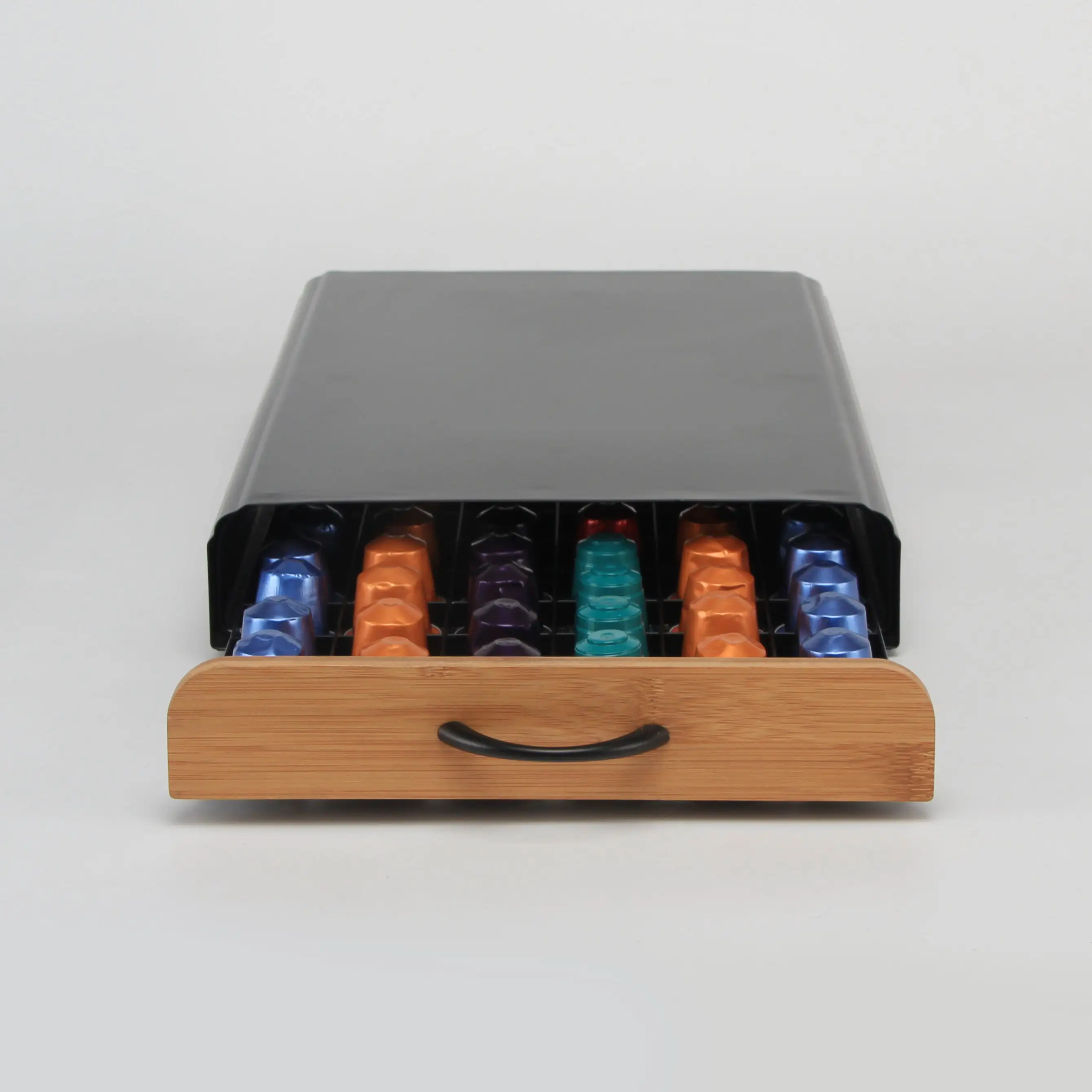 New Design Bamboo 60pcs black handle Nespresso coffee pod drawer capsule holder