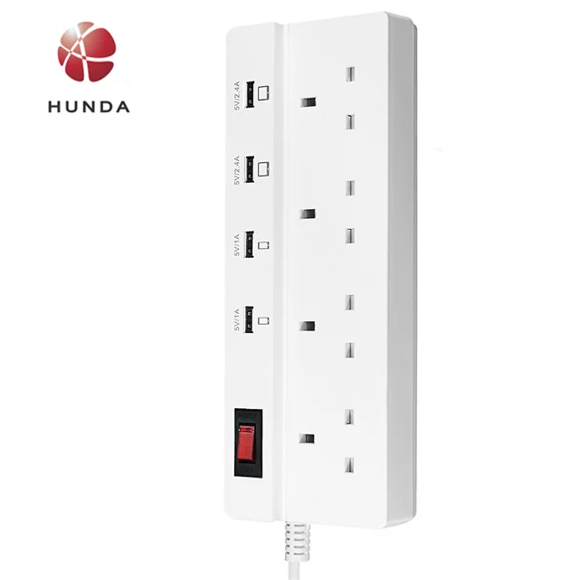 4 AC Outlets USB Charger Surge Protector Extension Socket with Smart 4 USB Output Charging Station for Kindle,Galaxy S7 Edge etc