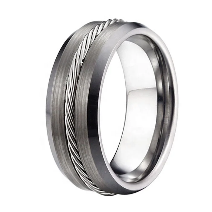 Factory Direct Wholesale 925 Silver Rope Inlay Tungsten Carbide Ring Comfort Fit
