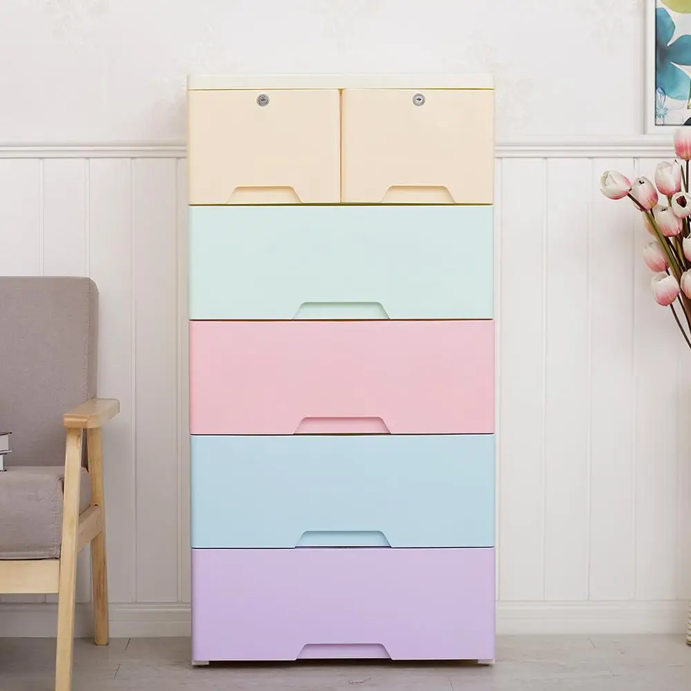 Cartoon Baby Wardrobe Clothes Closet Drawer Cabinet Plastic Kids Cupboard Children Plastic Drawer Storage with Lock