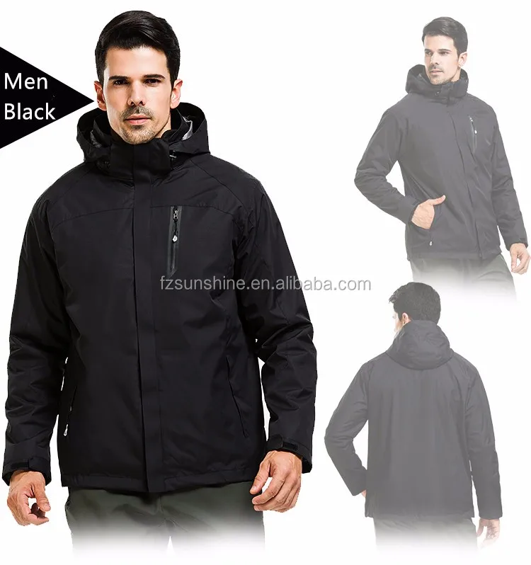 Waterproof Black and Orange 3 in 1 Woodland Winter Men Jacket with wind skirt