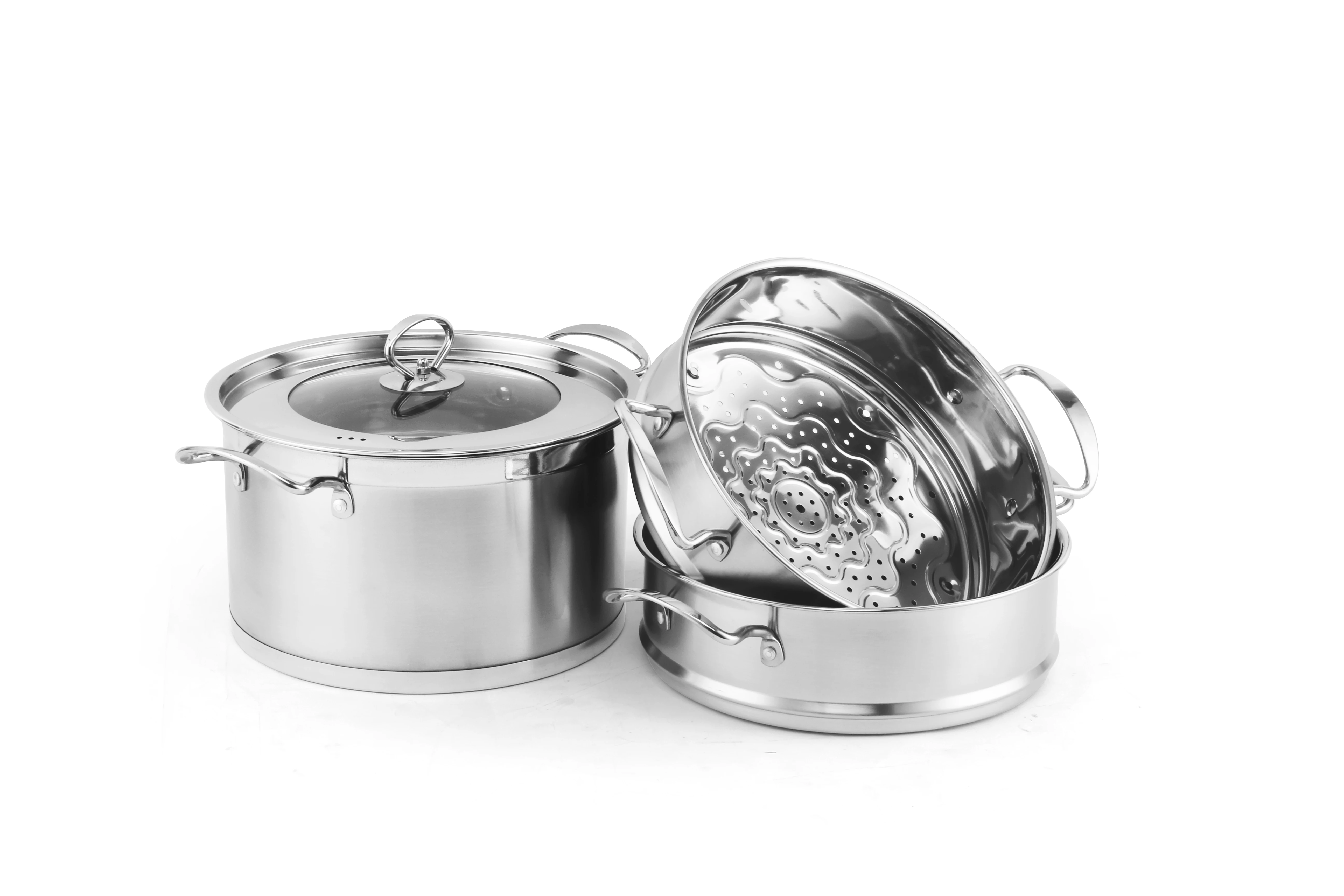 2 layer high quality stainless steel steamer soup pot /optima steamer with glass lid double boiler
