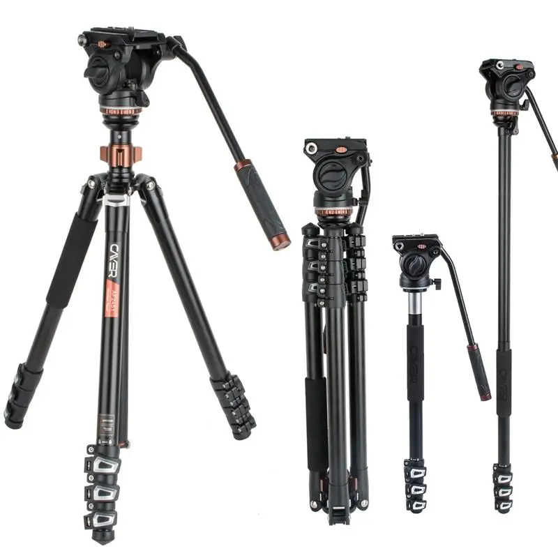 Cayer AF2451H4 hot selling defender aluminum tripod kit with fluid head flip-lock professional video camera tripod
