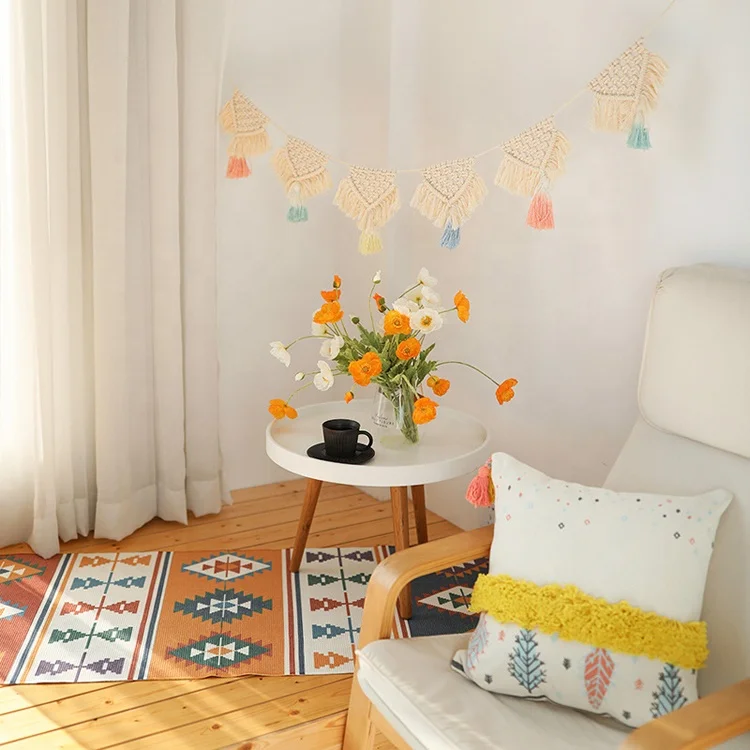 
Handmade cotton hanging bunting flag with macrame for decoration 