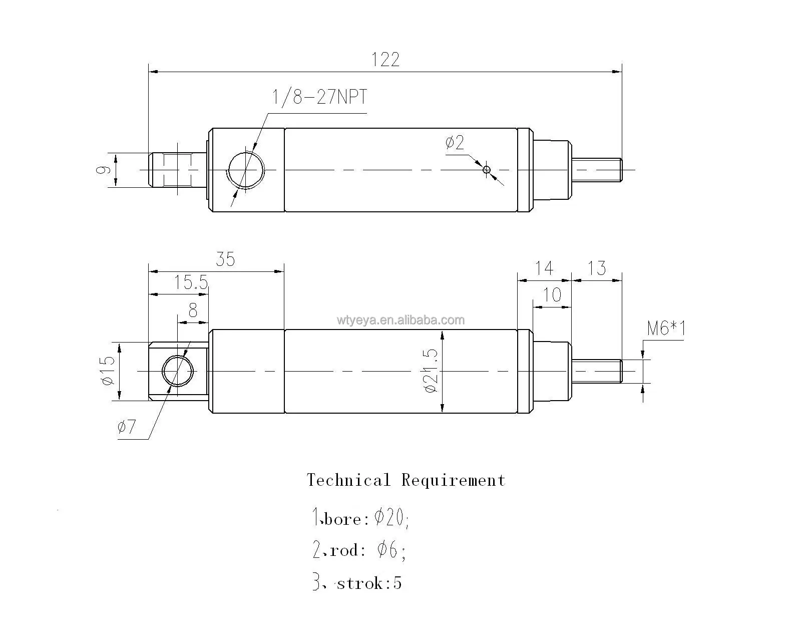 rod 6mm bore 20mm mini pneumatic cylinder
