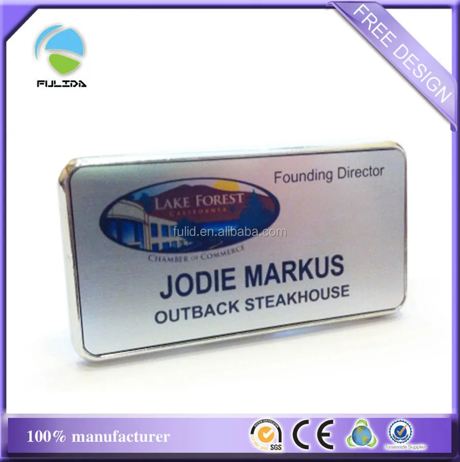 Auto 4S Shops Silver Metallic Sales Worker Name Tag with a Silver Frame