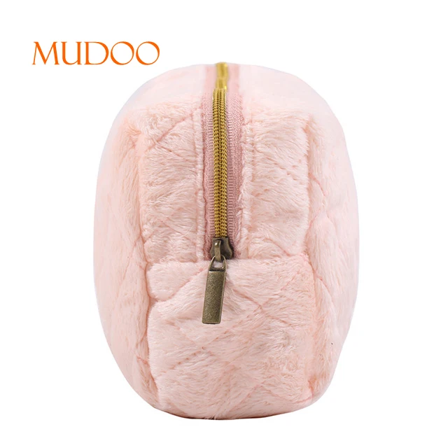 Hot sale pink fluff cosmetic bag with little star