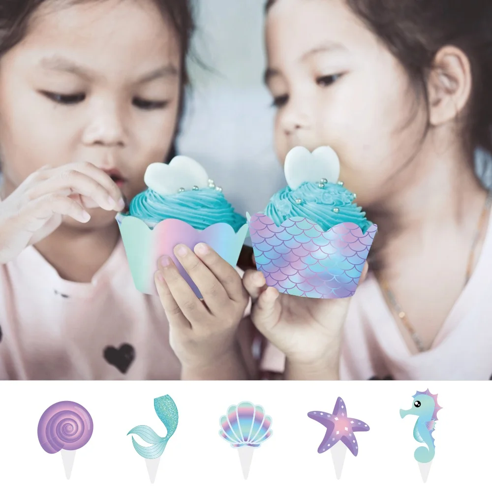  Принадлежности для дня рождения Топпер и обертка капкейков 20 килограммов маленькая Русалочка тематические украшения вечеринки в честь первого ребенка