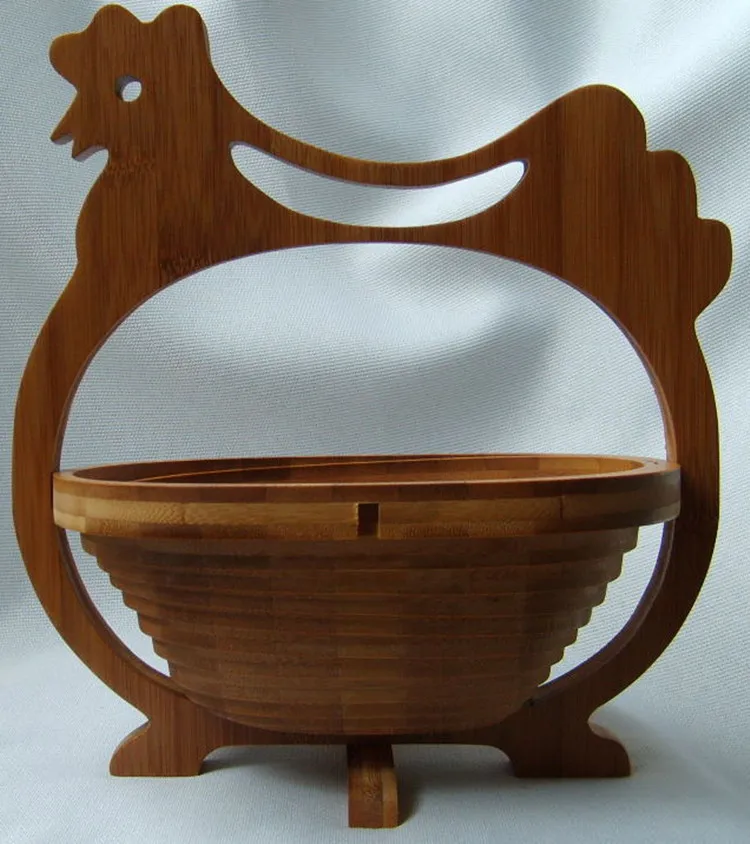 Natural Bamboo Hen Shape Folding Collapsible Fruit Basket