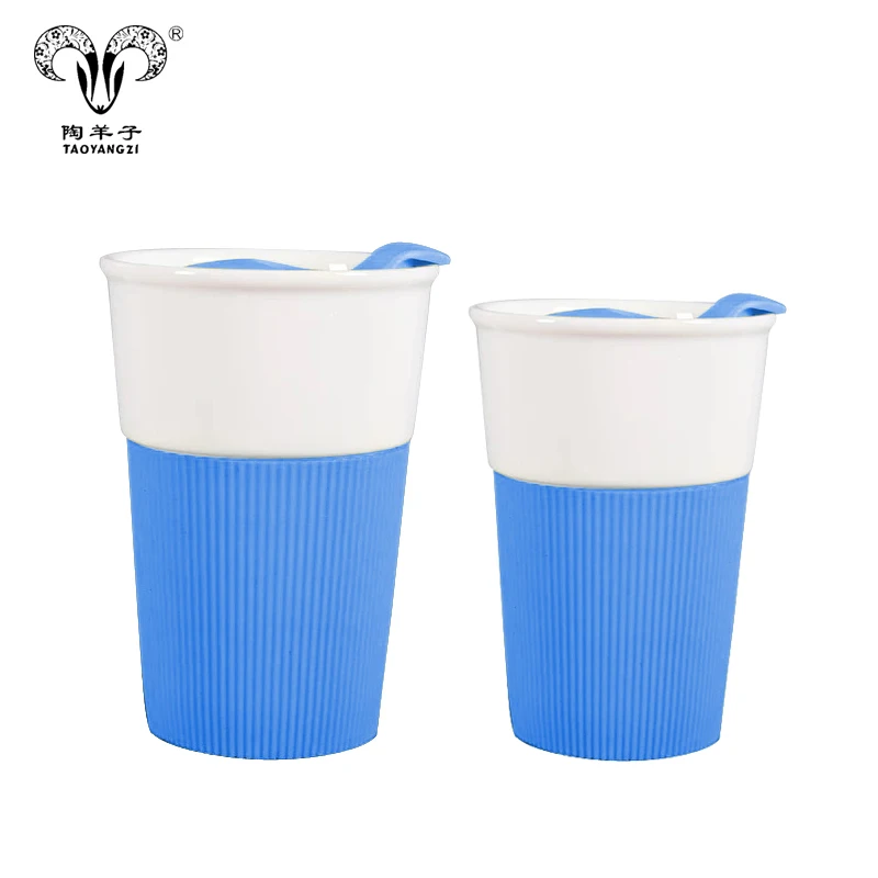 hot sale Ceramic mug with silicone lid and sleeve travel cup