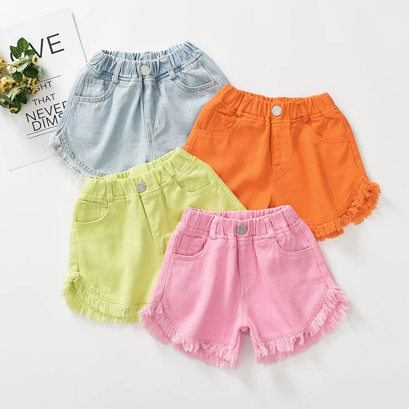 
High waisted ripped colorful candy kids little girls demin jeans short hot pants 