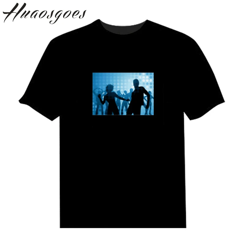 Hot Sale Sound Activated Led Cotton T Shirt Light Up and Down Flashing Equalizer EL T-Shirt Men for Rock Disco Party DJ Top Tee