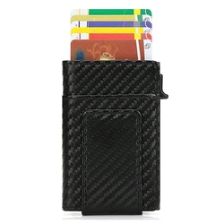 High-end large capacity carbon fiber pattern hand-crafted front card holder magnetic clip leather wallet