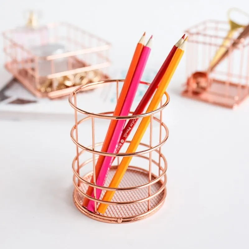 Новейший Настольный органайзер OEM 550-28A, Круглый держатель для косметических кистей цвета розового золота