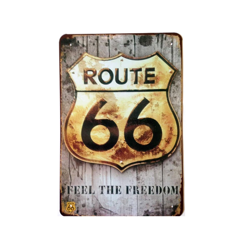 Profession Hot Sale customized Printing metal sign plaque novertly route 66 tin sign For Decoration