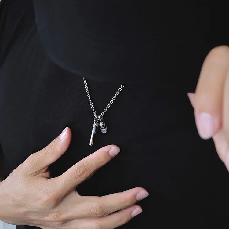 Baseball League Souvenir Jewelry stainless steel Baseball bat cap glove pendant necklace