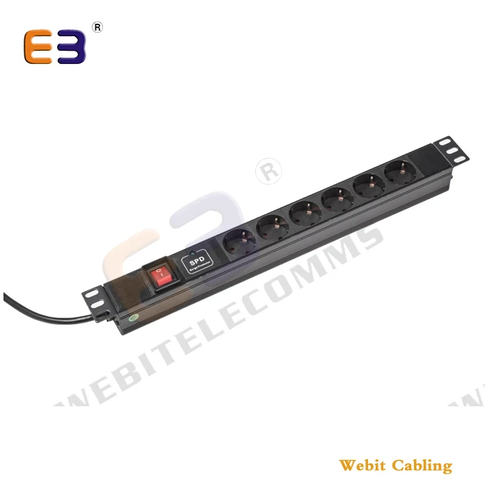 1U 19' Aluminum Alloy 8 Ports Rackmount 16A 220/250V Schuko Power Sockets PDU