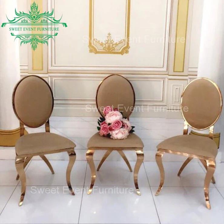 wholesale rose gold stainless steel frame wedding banquet chairs with leather cushion