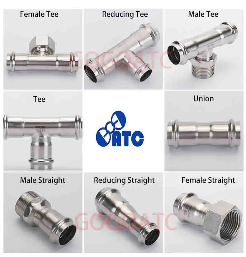 Compression ferrule stainless steel pipe joint T type adapter DN15/20/25/32/40/50 Propress Tee 304 SS press fittings