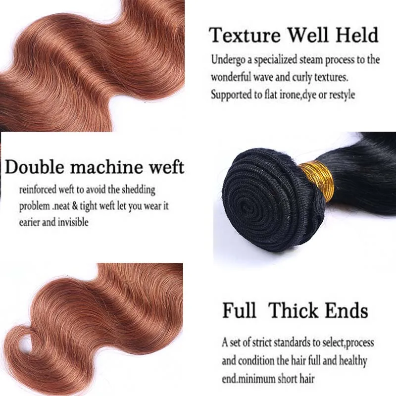 
Two Tone Body Wave Dark Brown Human Hair Weave Bundles Wholesale Colored Brazilian Ombre Remy Human Hair Extension 