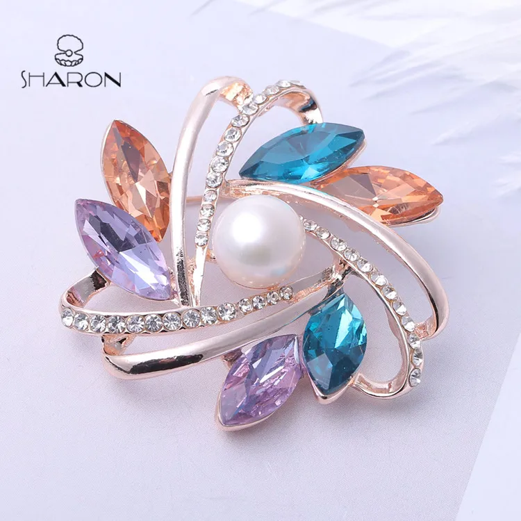 Fashion Women Brooches Colorful Flower Brooch Pearl Pins And Brooches