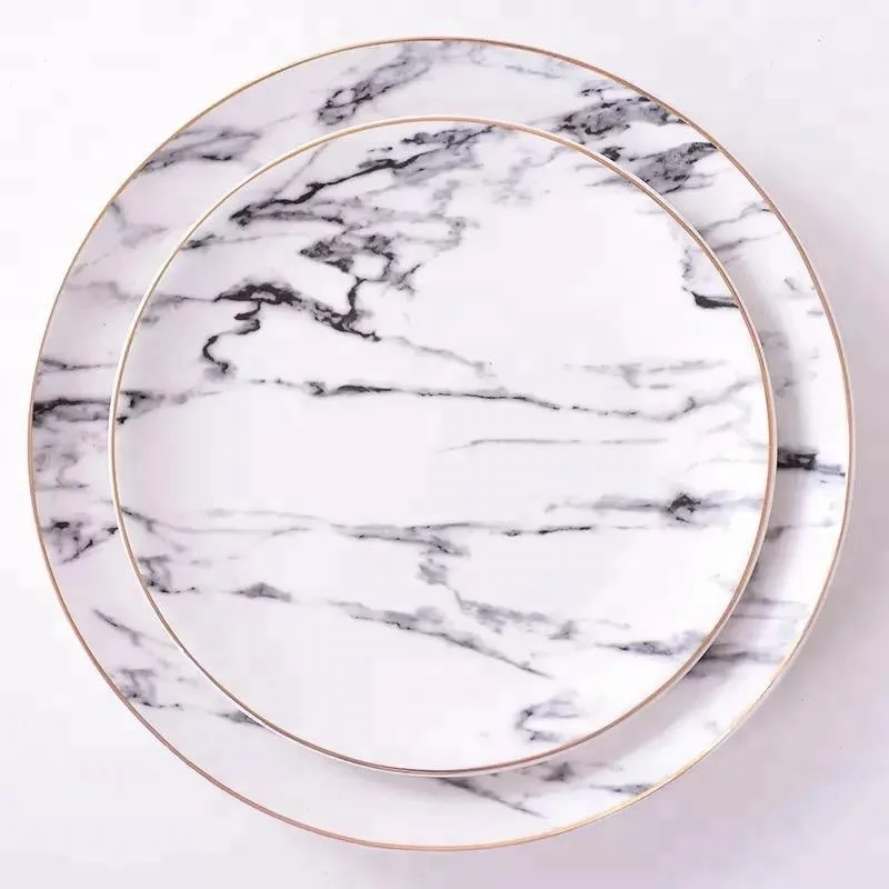 Banquet exquisite marble charger plate japanese antique gold plated dishes