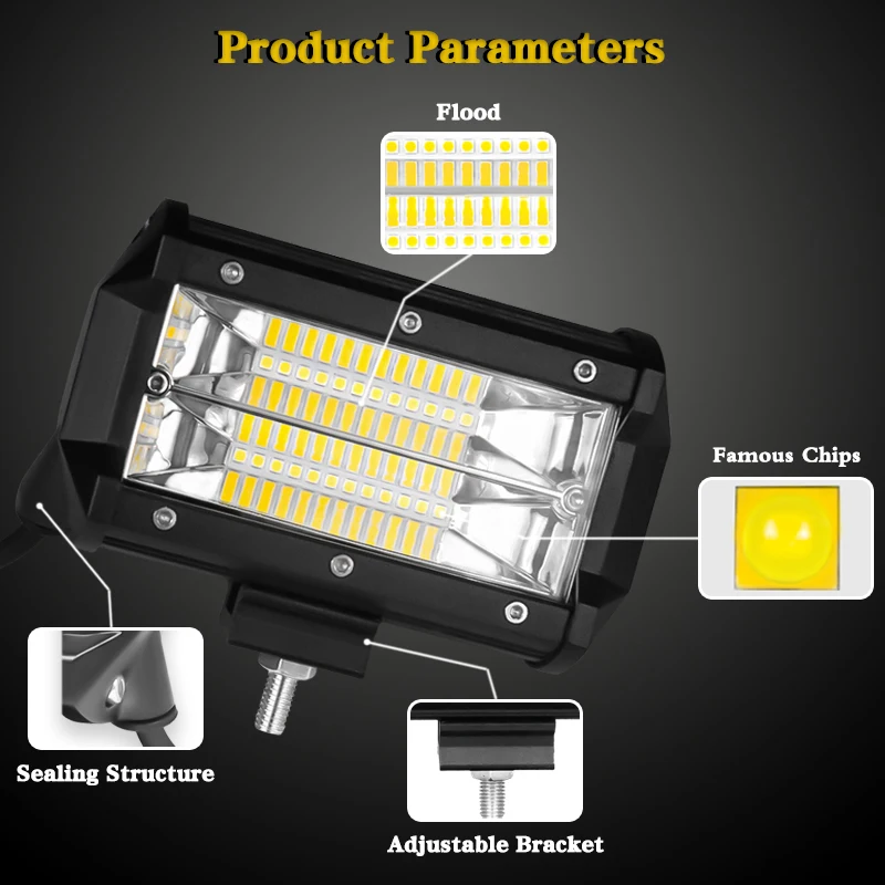 
5Inch 72W LED Work Light Auto Lighting System For Jeep Car Offroad 4x4 4WD ATV SUV UTV Truck LED 12V 24V Waterproof &nbsp;5Inch 72W &nbsp;Flood LED Work Light Bar &nbsp;For Jeep Ford Car Offroad 4x4 4WD ATV SUV UTV Truck LED Beams