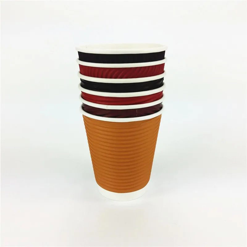 Customized Printing Disposable Ripple Insulated Double Wall Paper Cup for Hot Coffee with Lid