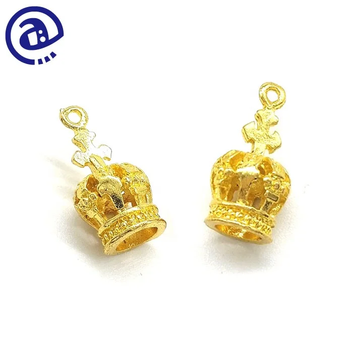 High Quality Pendant Bead Type Handmade Series Custom Decorative Gold Alloy 3D Metal Crown Charm