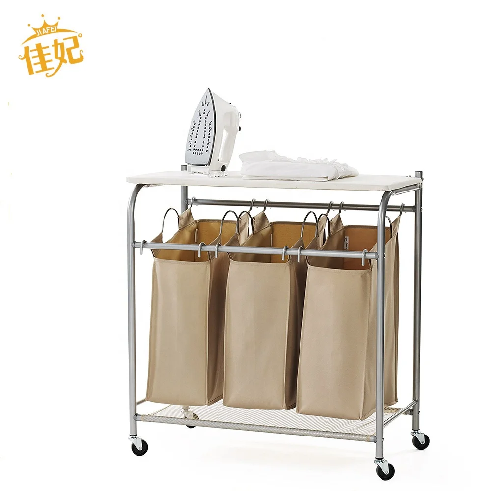 2019 best selling 600D oxford fabric home folding Service Hotel wheeled laundry cart with ironing board