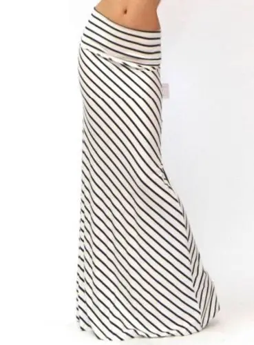 Fashion OEM Women Sexy A-Line MULTI STRIPED FOLDOVER JERSEY KNIT RAYON LONG MAXI SKIRT Tight Fitted Bodycon Dress