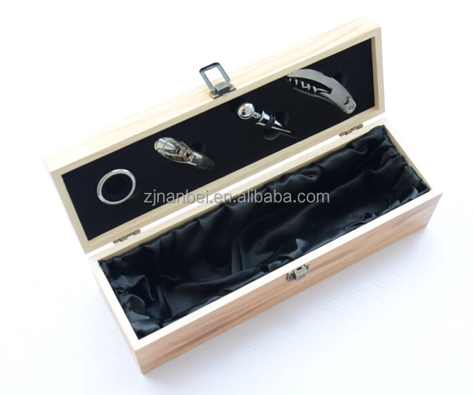 Custom Logo Burned Surface Wooden Wine Box With Wine Tool Set
