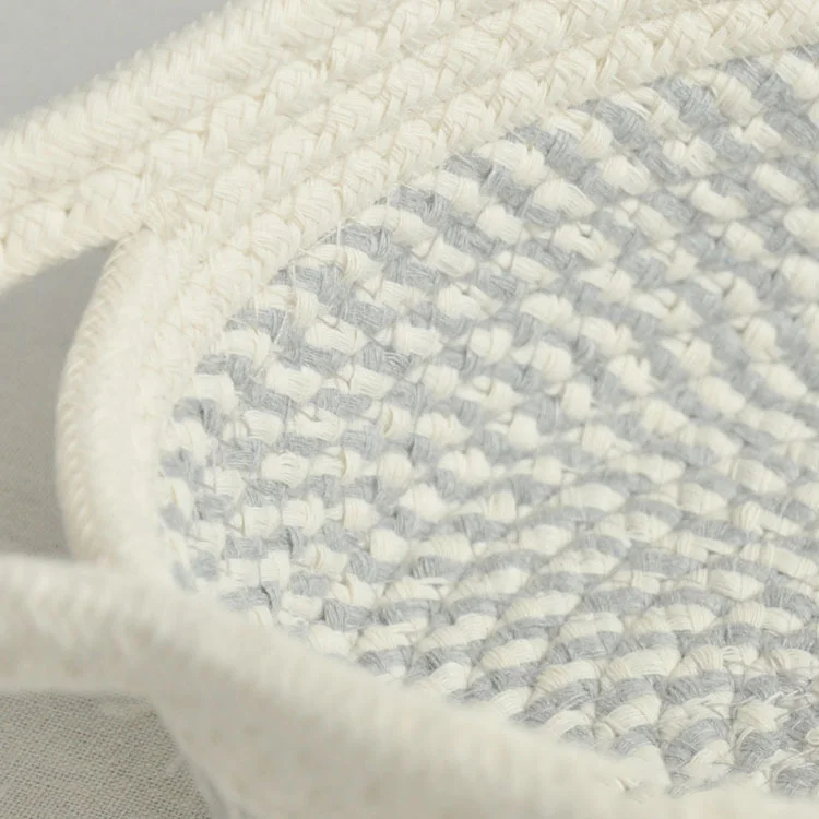 
Wholesale popular round grey cotton woven rope storage basket with reim 