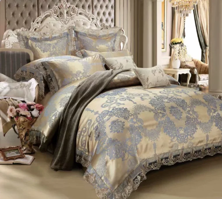 Laces Comforter Set, Home Textile Luxury Cotton&Viscose Jacquard Bedding for Bedroom, Duvet Cover bed sheet