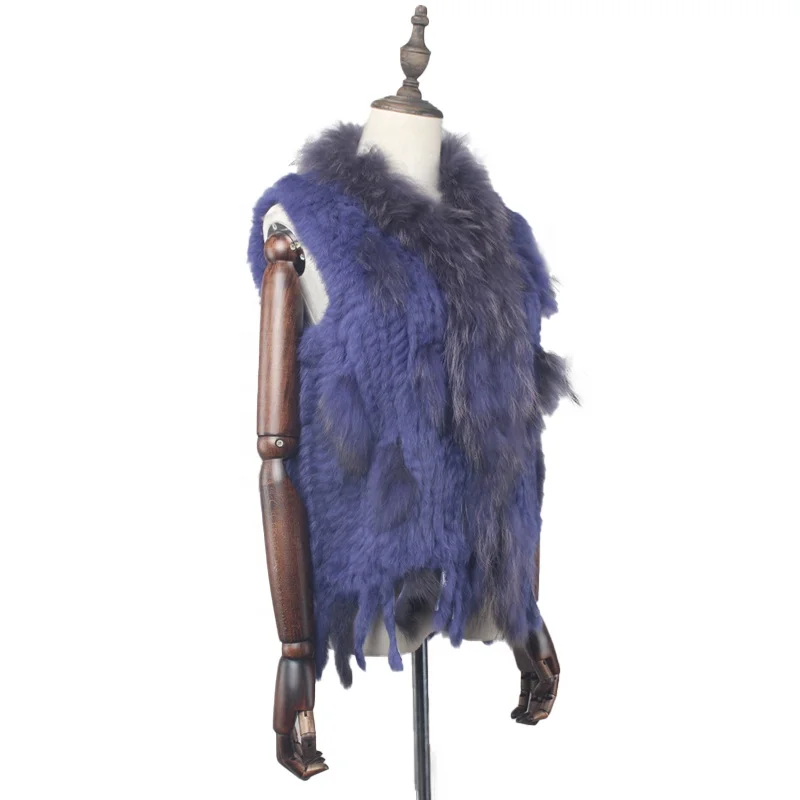 Оптовая продажа с фабрики, вязаный женский жилет из кроличьего меха, Модный стильный жилет из натурального меха