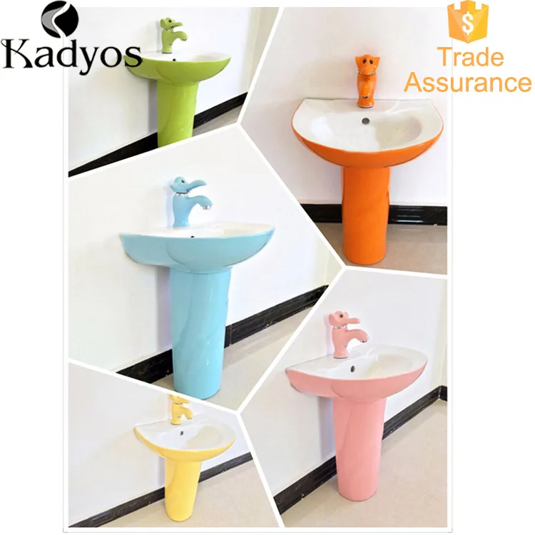 KD-K001PB Fancy Colored Floor Mounted Salon Basin Hair Wash for Chaozhou Green Color Glazed Ceramic Children Pedestal Basin