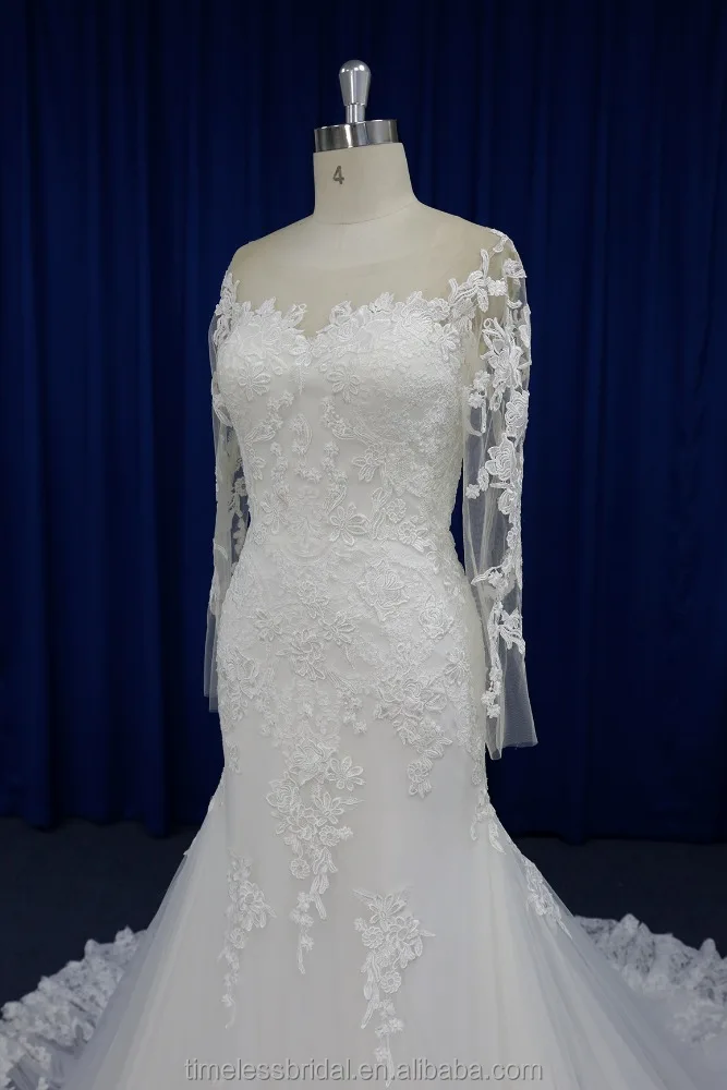 
Nude sheer lace top mermaid guipure lace weddding dress real photo 