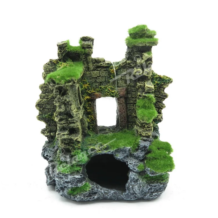 Aquarium Decorations Ruins,Resin Fish Tank Hideout Rock Betta Cave Castle Ornament Decor Fish Tank Decoration Landscaping