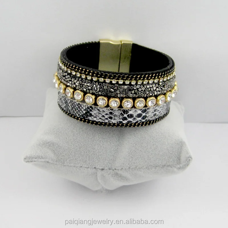 
New wide seed bead animal pattern magnetic leather cord bracelet 