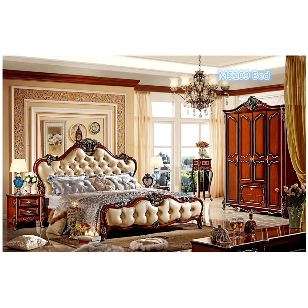 luxury European furniture teak wood king size bed