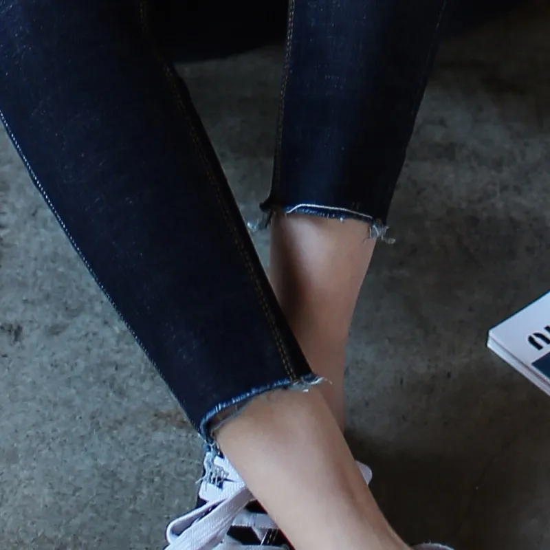 2022  new high-waisted pencils pants female New Fashion Cotton Denim Pants Stretch Womens Ripped Knee Skinny