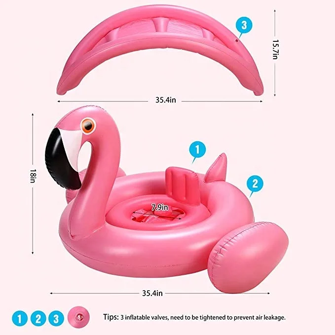 Baby Pool Float with Canopy,Flamingo Inflatable, Swimming Ring Swimming Pool Sunshade Toys for Baby